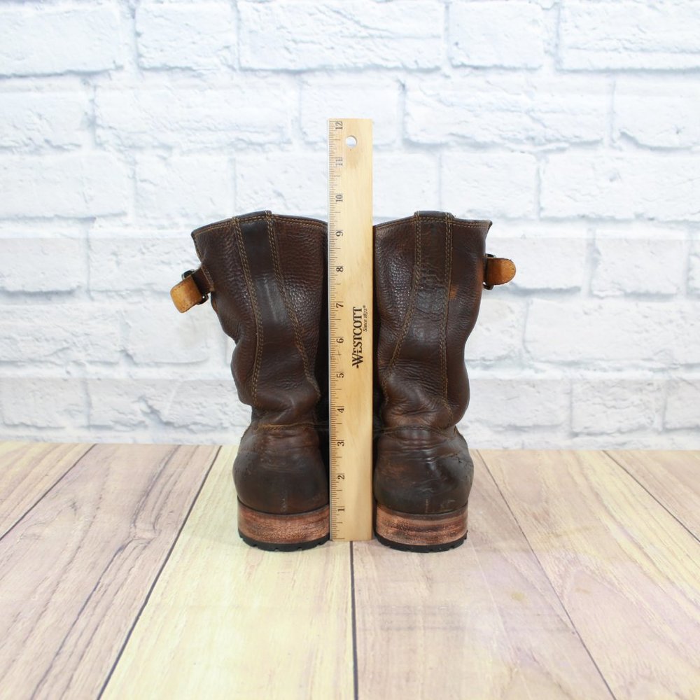 FRYE Brown Distressed Leather Buckle Strap Pull On Boots Size 7.5 D - Picture 5 of 9